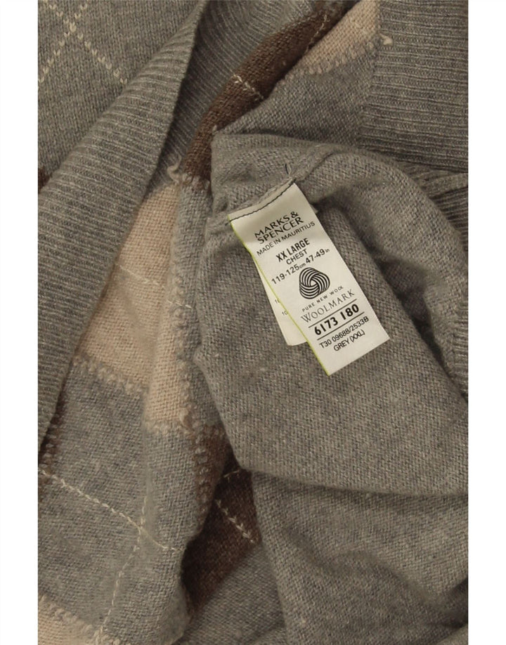 Marks & Spencer Herren-Pullover mit V-Ausschnitt, 2XL, Grau Argyle/Diamant