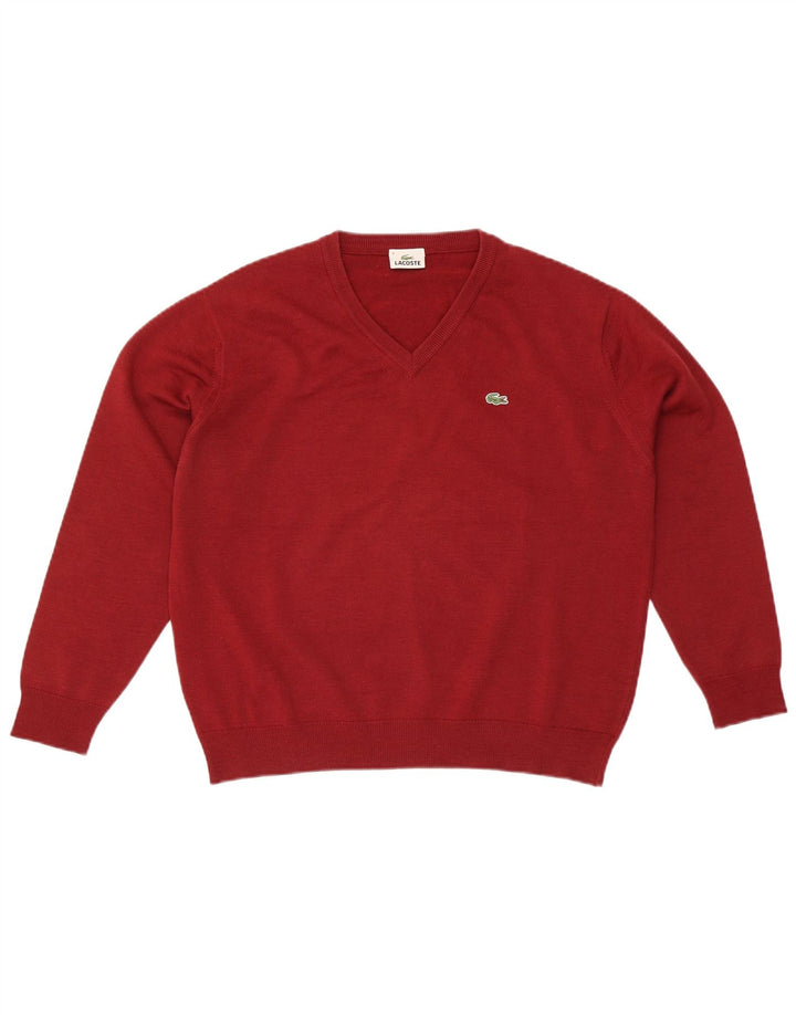 Lacoste Herren-Pullover mit V-Ausschnitt, Größe 4, große rote Wolle