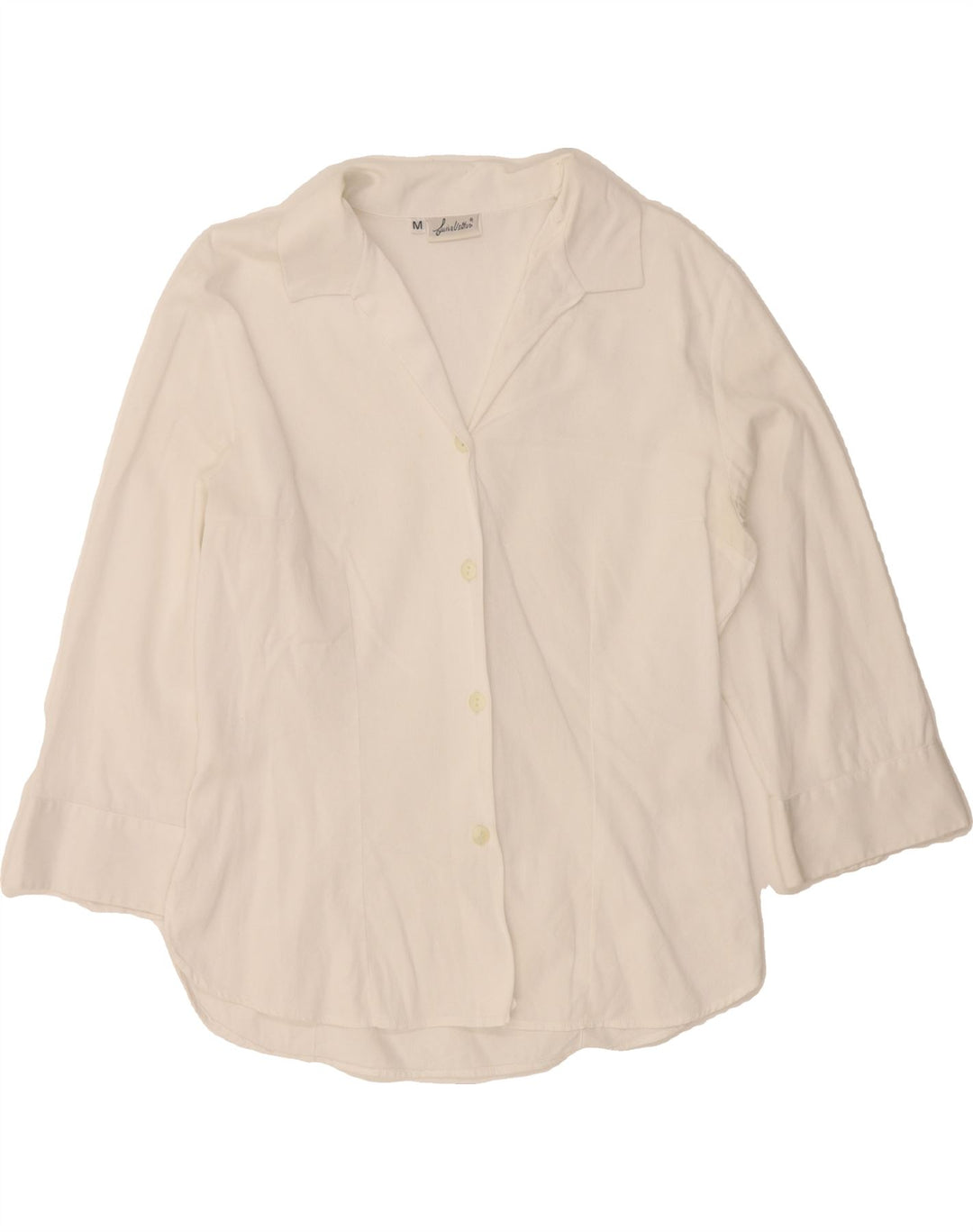 VINTAGE Womens 3/4 Sleeve Shirt UK 12 Medium White Vintage Vintage and Second-Hand Vintage from Messina Hembry 