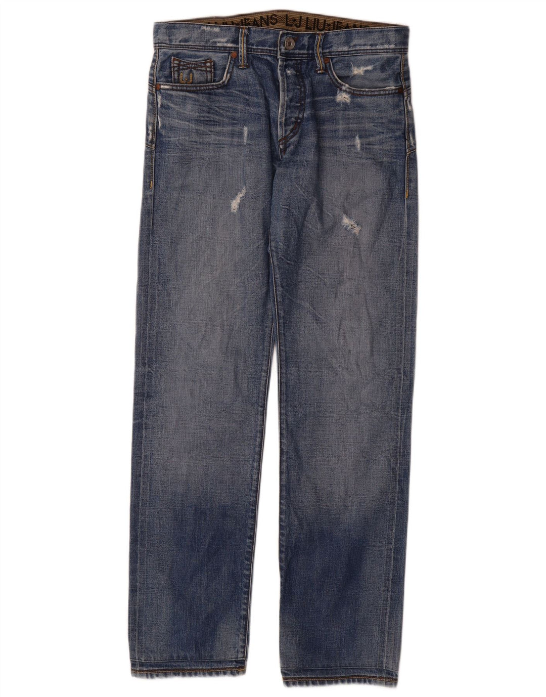 Liu Jo Herren Distressed Straight Jeans W32 L34 Blaue Baumwolle