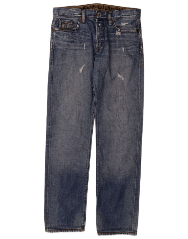 Liu Jo Herren Distressed Straight Jeans W32 L34 Blaue Baumwolle