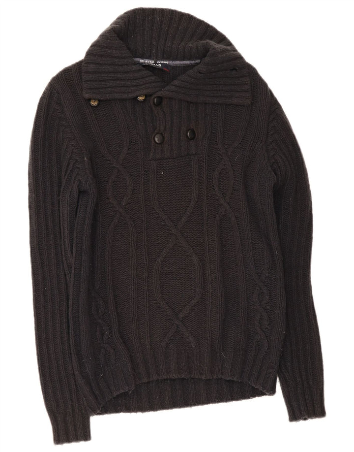 Liu Jo Herren-Pullover mit Knopfkragen, mittlere marineblaue Wolle