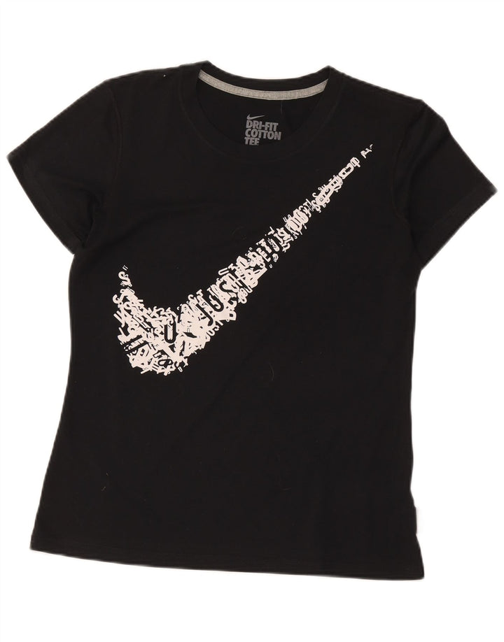 Nike Damen Dri Fit Graphic T-Shirt Top UK 14 Medium Schwarz