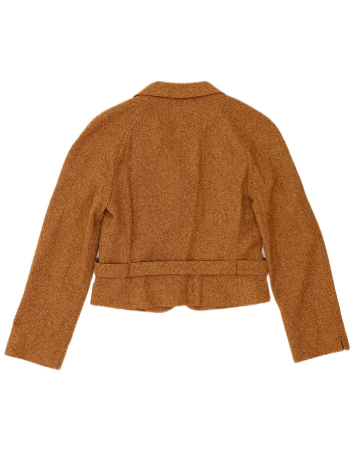 Marella Womens Crop 3 Button Blazer Jacke UK 10 Small Braune Wolle