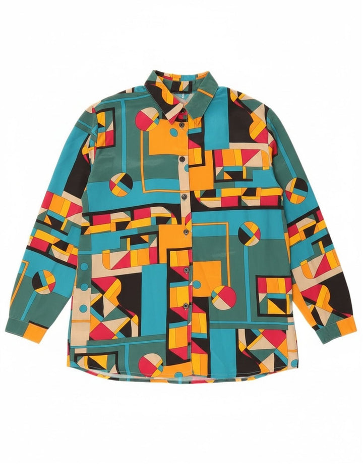 Vintage Damen Hemdbluse UK 14 Groß Mehrfarbig Geometrisch