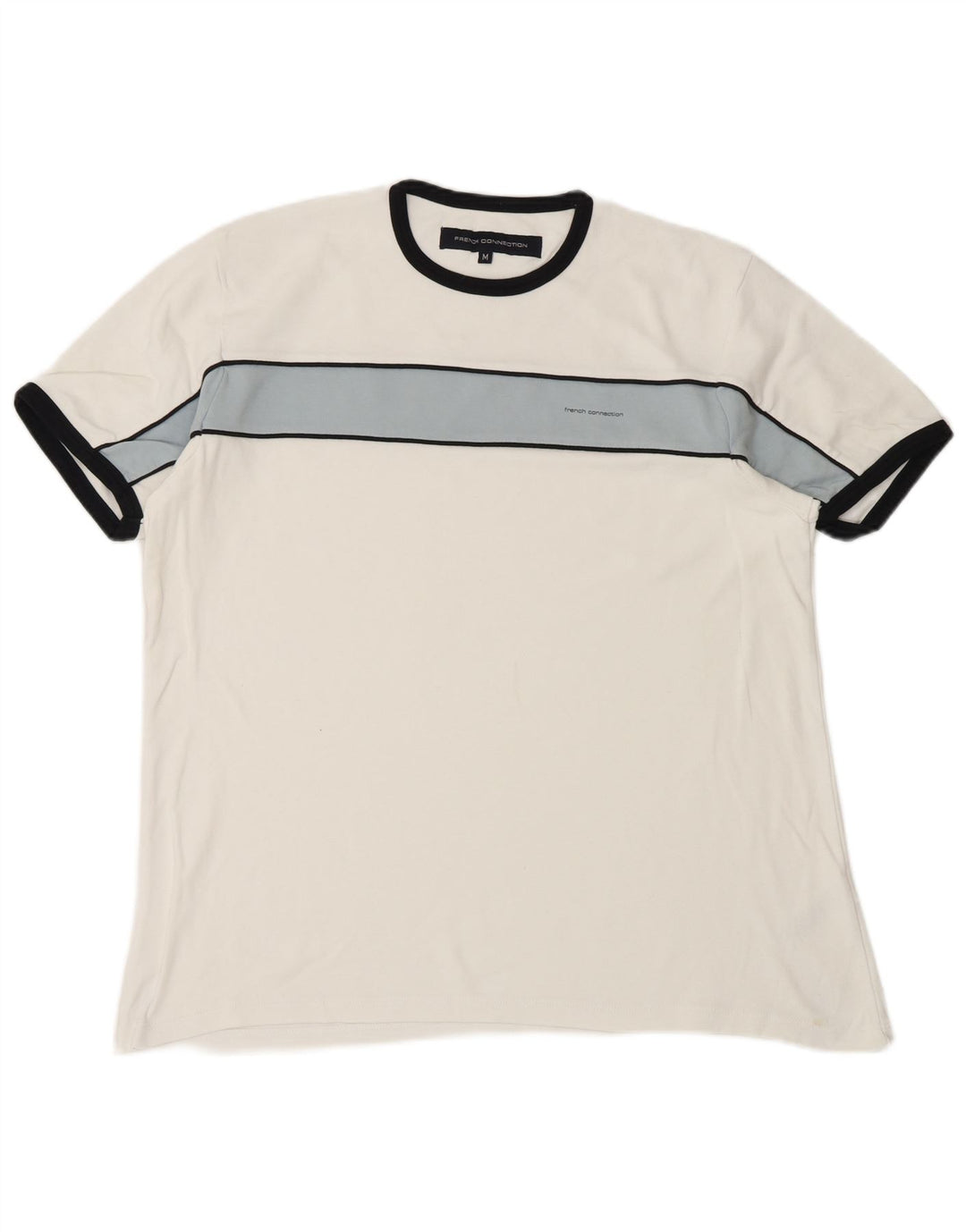 French Connection Herren-T-Shirt-Oberteil aus mittelweißer Colourblock-Baumwolle