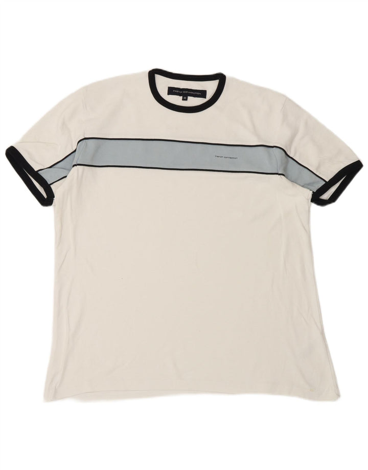 French Connection Herren-T-Shirt-Oberteil aus mittelweißer Colourblock-Baumwolle