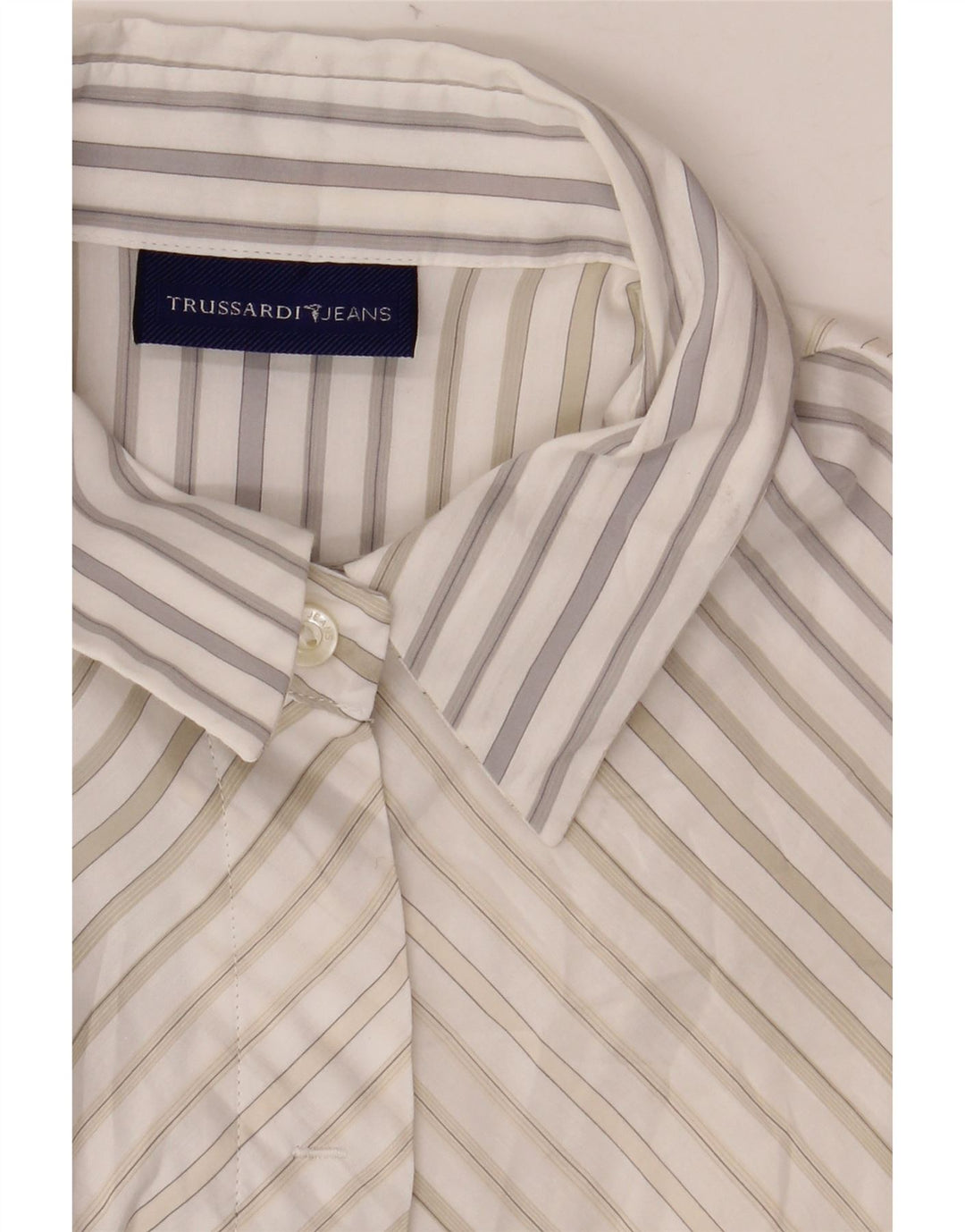 TRUSSARDI JEANS Damen Kurzarm-Hemdbluse UK 22 3XL Weißer Nadelstreifen
