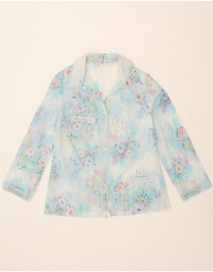 VINTAGE Womens Shirt Blouse UK 12 Medium Blue Floral Polyester Vintage Vintage and Second-Hand Vintage from Messina Hembry 
