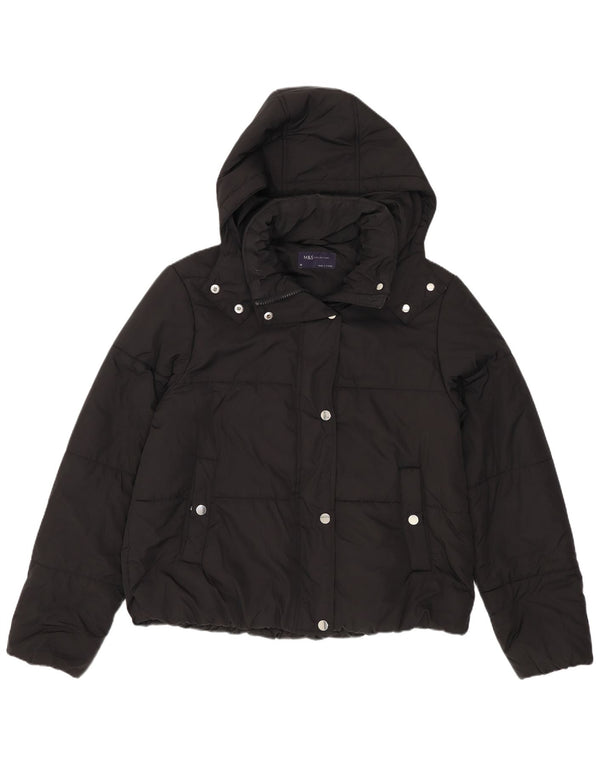 Marks & Spencer Wattierte Damenjacke mit Kapuze, UK 12, Mittelschwarz, Polyester