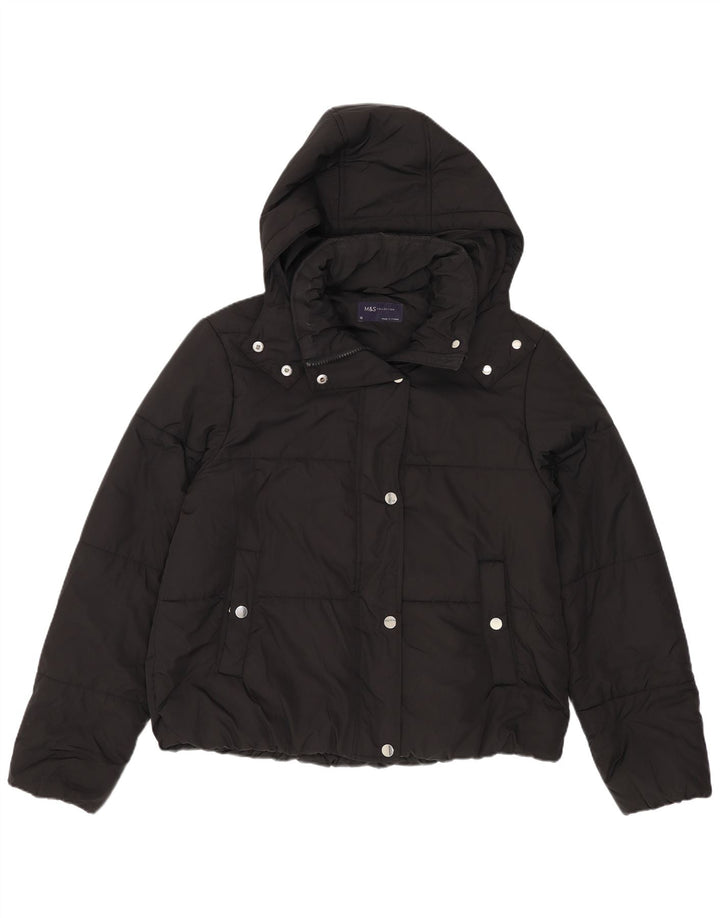 Marks & Spencer Wattierte Damenjacke mit Kapuze, UK 12, Mittelschwarz, Polyester