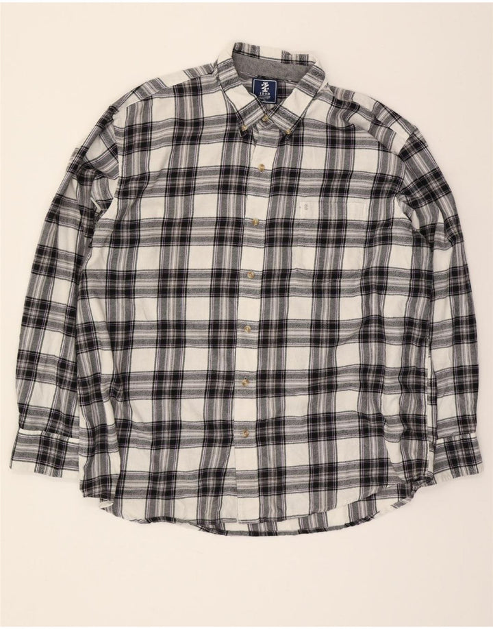 IZOD Mens Flannel Shirt 2XL Grey Check Cotton Vintage Izod and Second-Hand Izod from Messina Hembry 