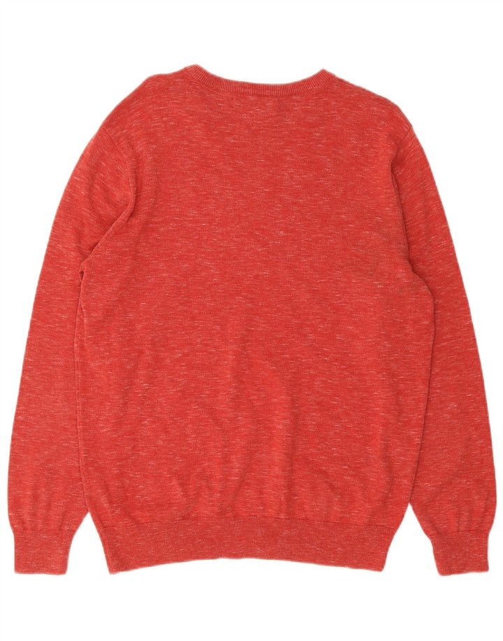 J. Crew Herren-Pullover mit Rundhalsausschnitt, groß, rot gesprenkelte Baumwolle