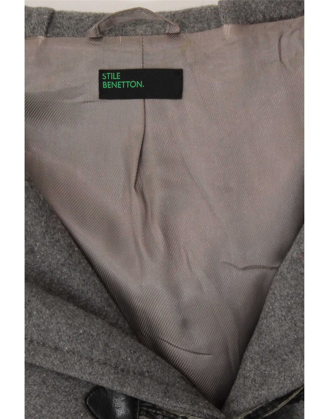 Benetton Damen Dufflecoat mit Kapuze IT 40 Small Graue Wolle