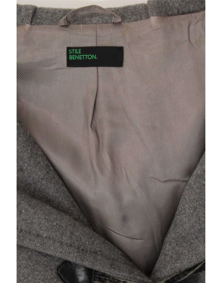 Benetton Damen Dufflecoat mit Kapuze IT 40 Small Graue Wolle
