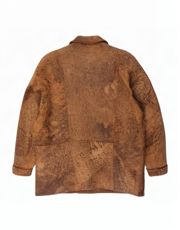 Vintage Damen Doppelreihige übergroße Lederjacke EU 46 XL Braun