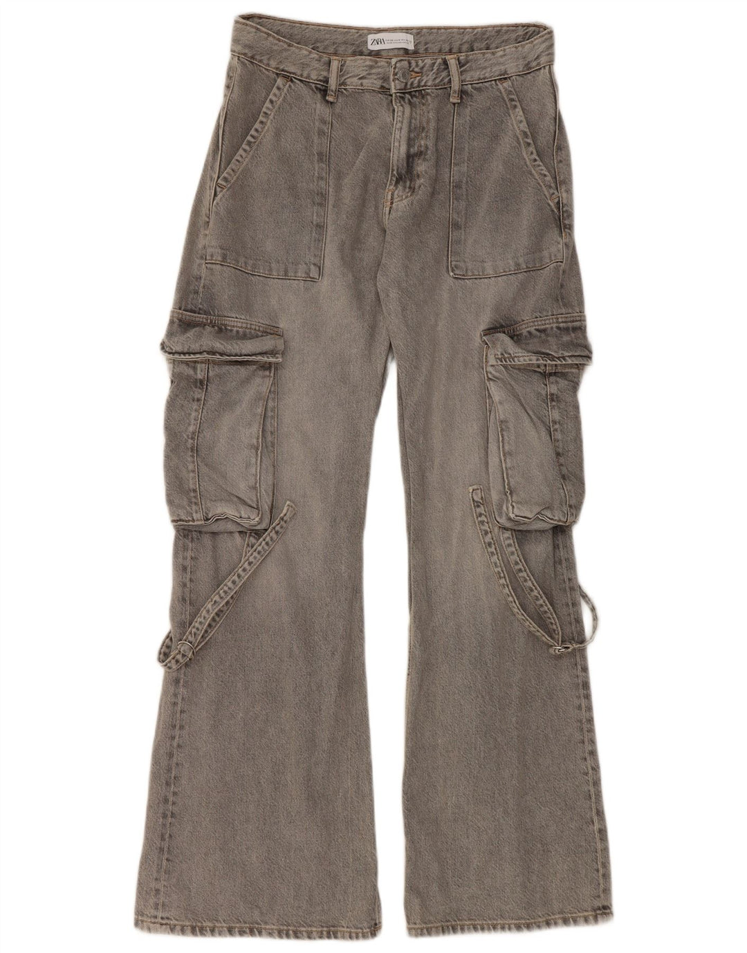 Zara Damen Cargo Flared Jeans EU 38 Small W30 L32 Grau