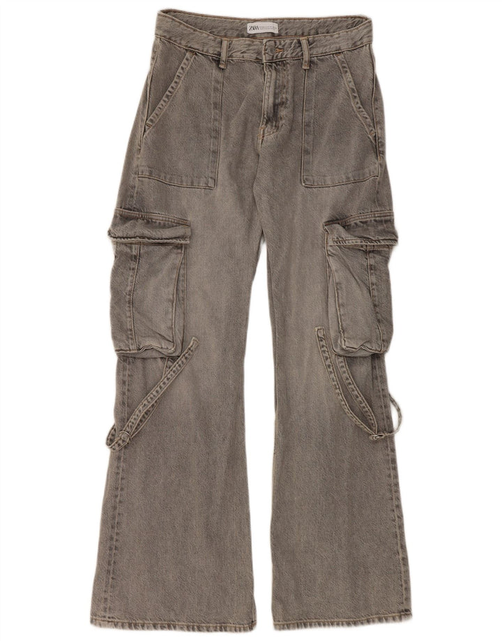 Zara Damen Cargo Flared Jeans EU 38 Small W30 L32 Grau