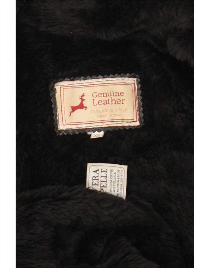 Vintage Herren Shearling Jacke UK 42 XL Schwarzes Leder