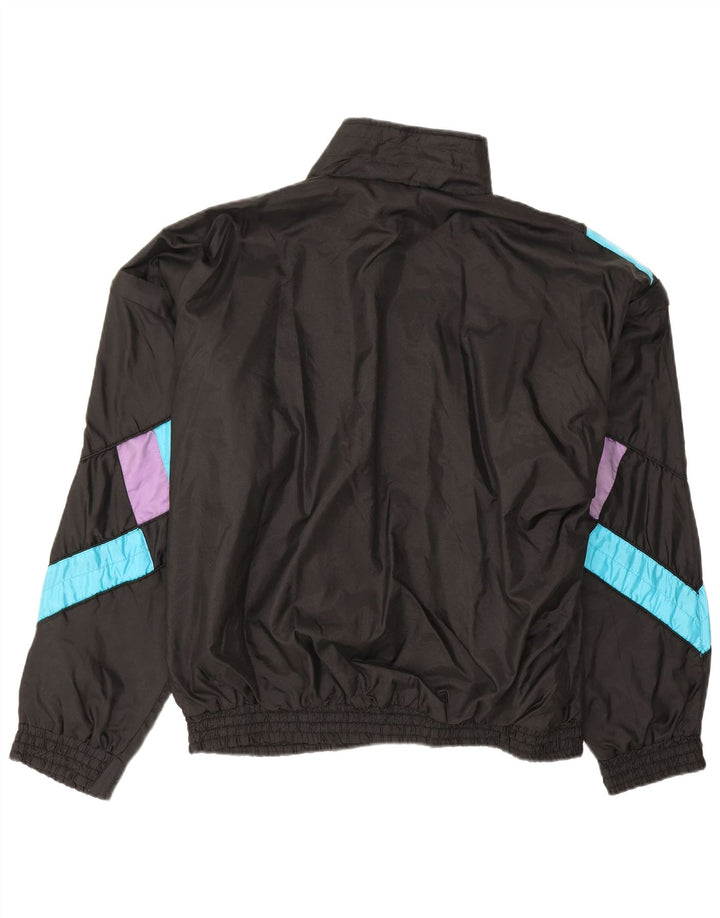 Vintage Herren-Trainingsanzug-Top-Jacke XL, schwarzes Colourblock-Polyamid