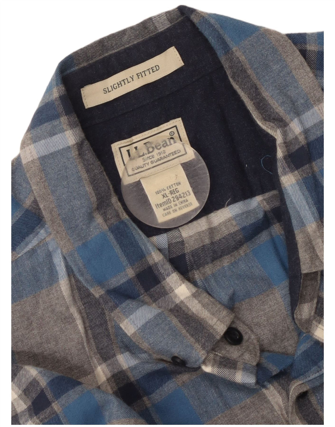 L.L.Bean Herren-Flanellhemd XL, grau kariert, Baumwolle