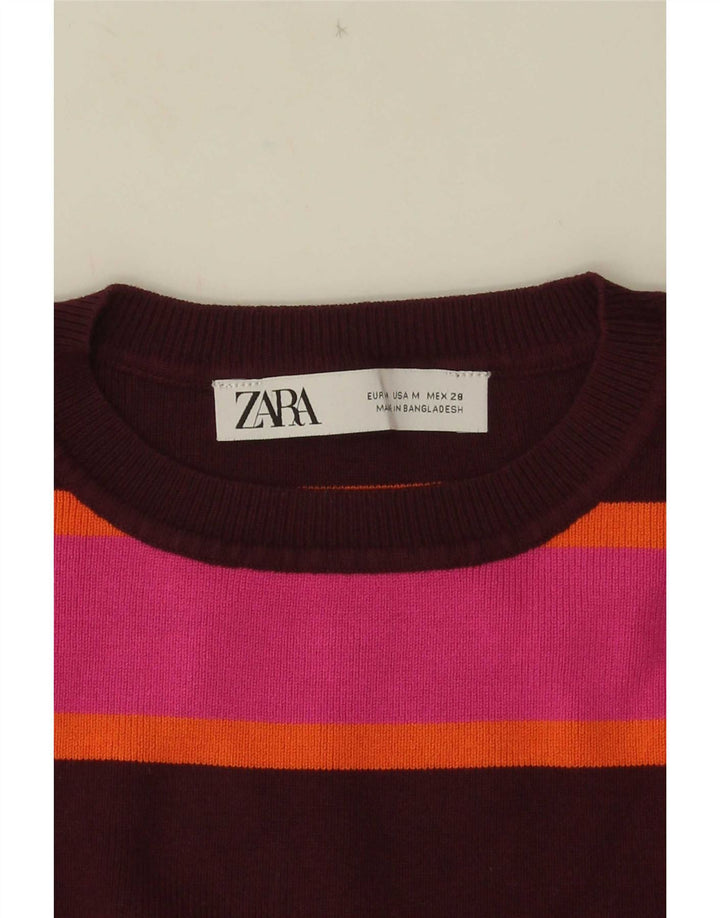 Zara Damen Crop Vest Top UK 12 Mittelrosa gestreift