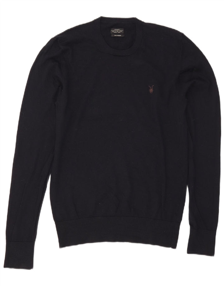 All Saints Herren-Pullover mit Rundhalsausschnitt, groß, marineblaue Merinowolle