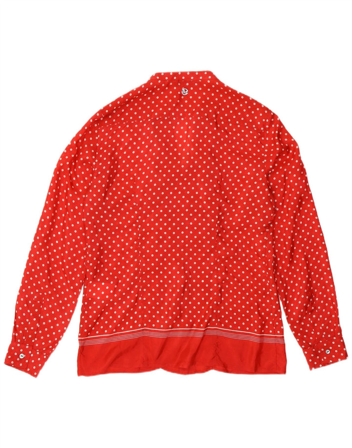 Marella Damen-Hemdbluse mit Rüschen vorne, UK 10, kleine rote gepunktete Seide