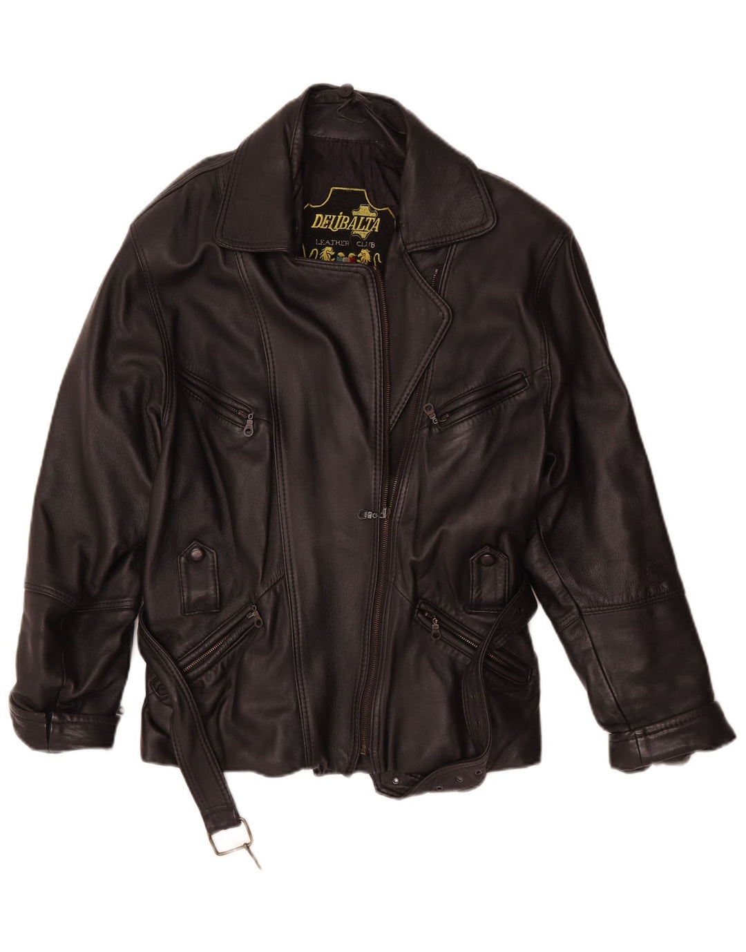 Vintage Damen Leder Bikerjacke UK 14 Mittelschwarzes Leder