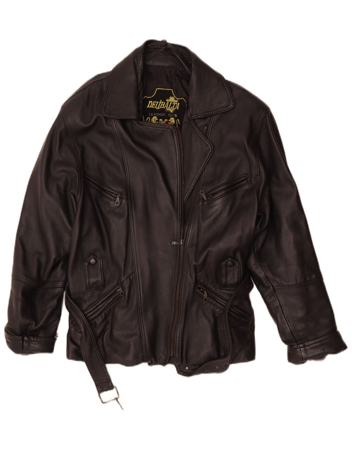 Vintage Damen Leder Bikerjacke UK 14 Mittelschwarzes Leder