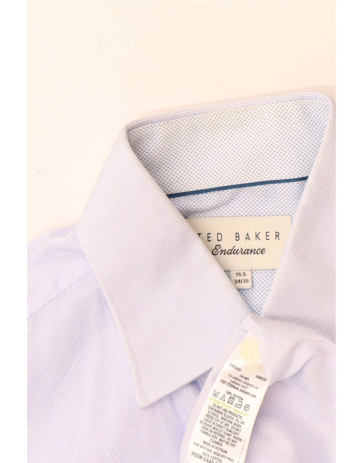 Ted Baker Herrenhemd, Größe 15 1/2, mittelblaue Nadelstreifen-Baumwolle
