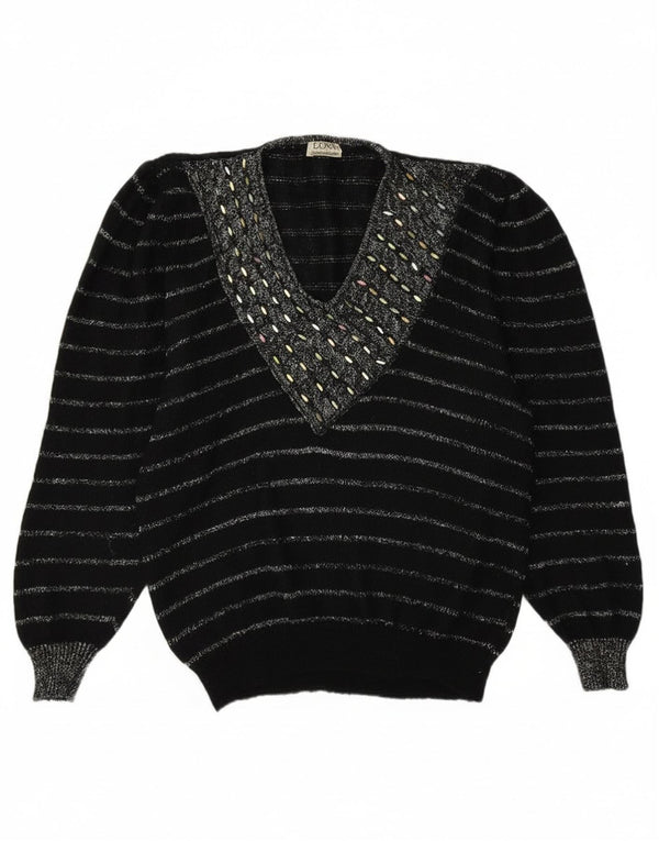 Bramante Damen-Pullover mit V-Ausschnitt, Gr. 42, groß, schwarz gestreift, Mohair