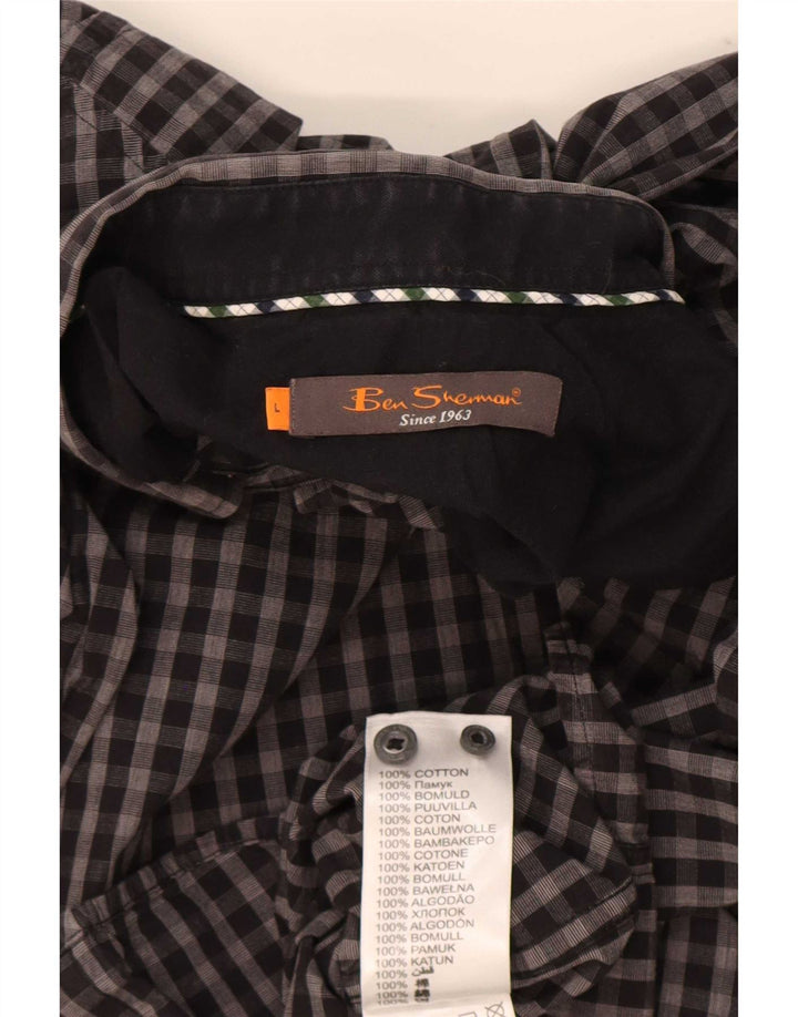 Ben Sherman Herrenhemd, groß, graue Gingham-Baumwolle