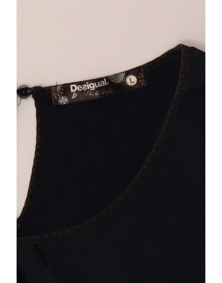 Desigual Womens Graphic Bluse Top UK 16 Large Marineblau Geometrisch