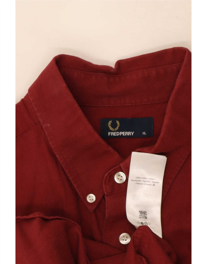 Fred Perry Herren-Kurzarmhemd XL aus kastanienbrauner Baumwolle