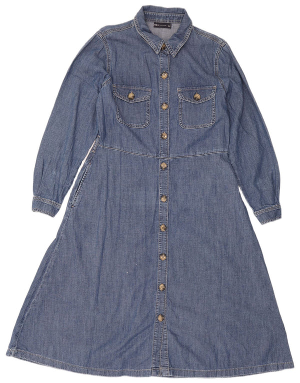 Marks & Spencer Damen Langarm-Jeanskleid UK 12 Mittelblaue Baumwolle