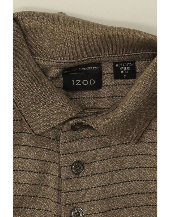 IZOD Mens Polo Shirt Medium Grey Striped Cotton Vintage Izod and Second-Hand Izod from Messina Hembry 