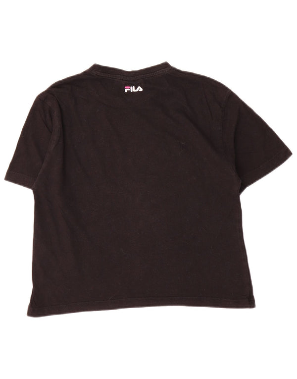 Fila Damen Crop Graphic T-Shirt Top UK 6 XS Schwarz Baumwolle