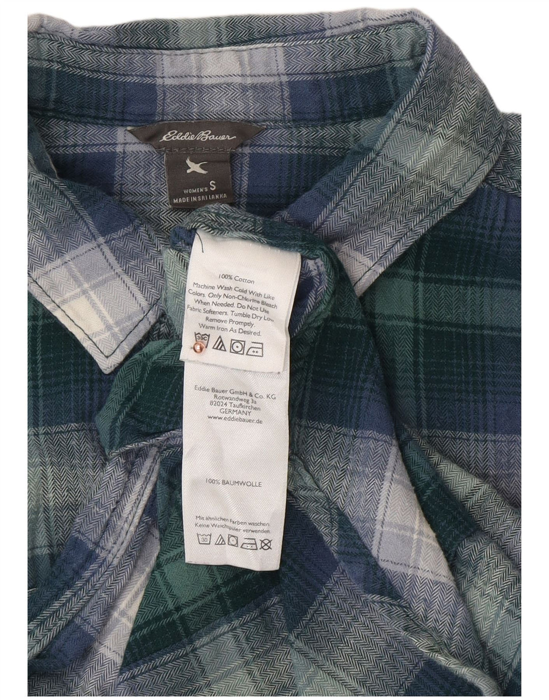 EDDIE BAUER Damen Flanellhemd UK 10 Small Green Check Baumwolle