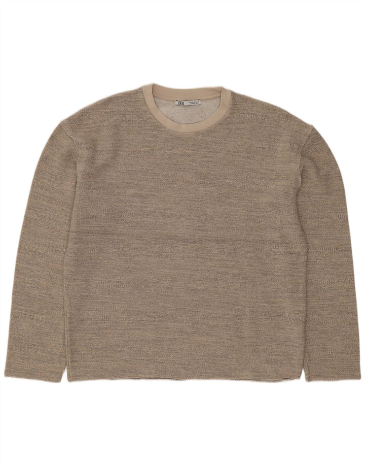 Übergroßer Damen-Sweatshirtpullover von ZARA, Gr. 14, mittelgrau geflecktes Acryl