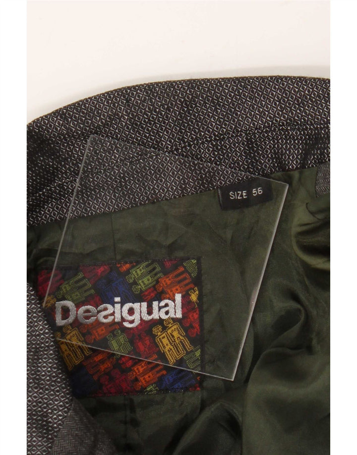 Desigual Herren-Blazer mit 3 Knöpfen, EU 56, 3XL, braune Patchwork-Wolle