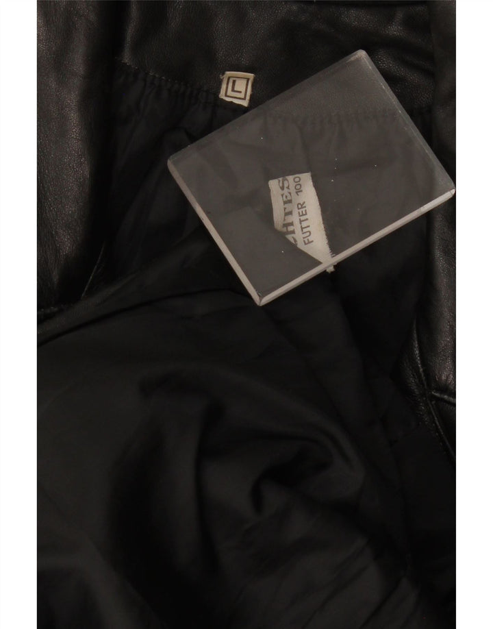 VINTAGE Damen Ledermantel UK 14 Großes schwarzes Leder