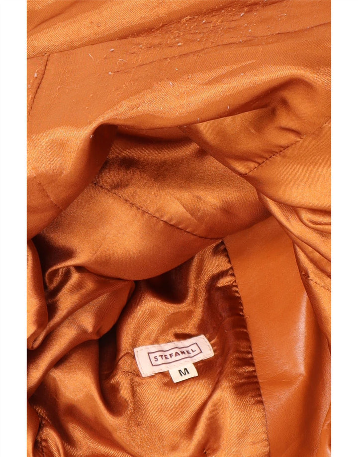 Stefanel Damen-Blazerjacke aus Leder mit 2 Knöpfen, UK 12, mittelbraunes Leder