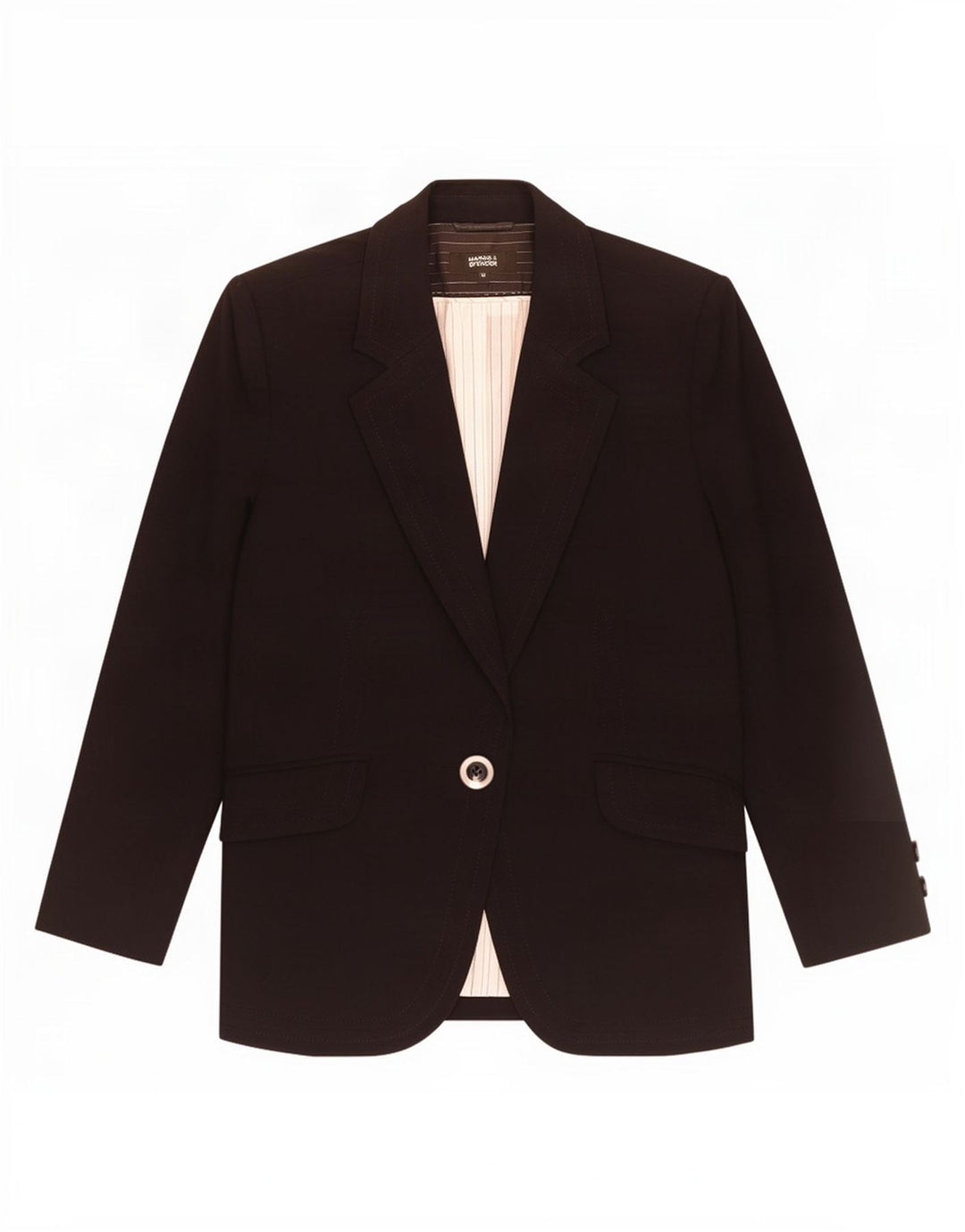 Marks & Spencer Damen-Blazer mit 1 Knopf, UK 12, Mittelschwarz, Polyester