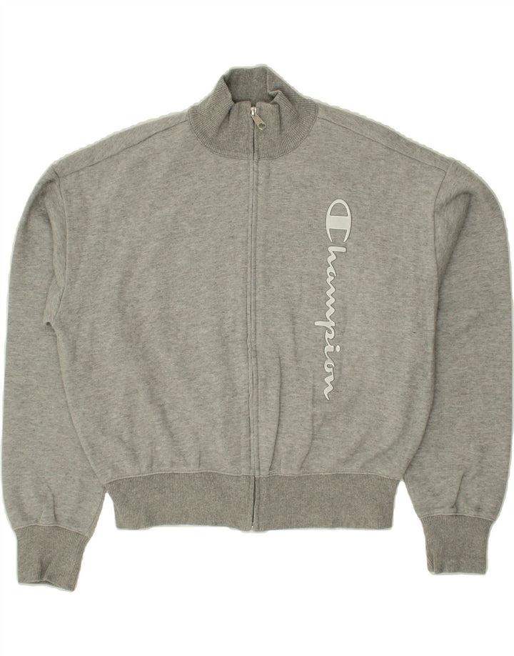 CHAMPION Womens Graphic Crop Tracksuit Top Jacket UK 14 Medium Grey Vintage Champion and Second-Hand Champion from Messina Hembry 