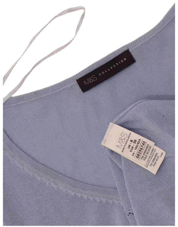 Marks & Spencer Damen Top Langarm UK 8 Small Blaue Viskose
