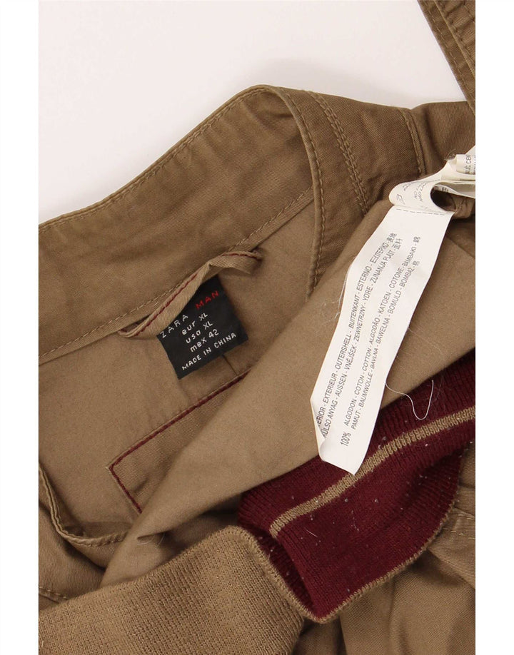 Zara Herren Bomberjacke UK 42 XL Beige Baumwolle