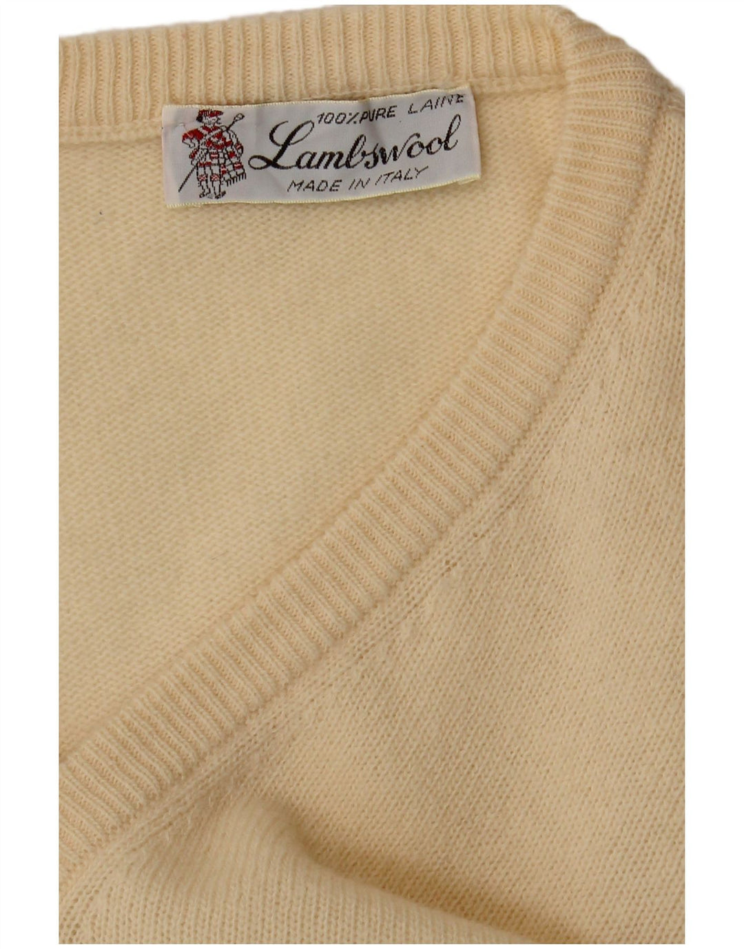 Vintage Herren V-Ausschnitt Pullover Pullover Medium Beige Lammwolle