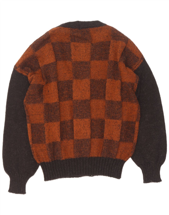 Vintage Herren Cardigan Pullover Groß Braun Geometrisch