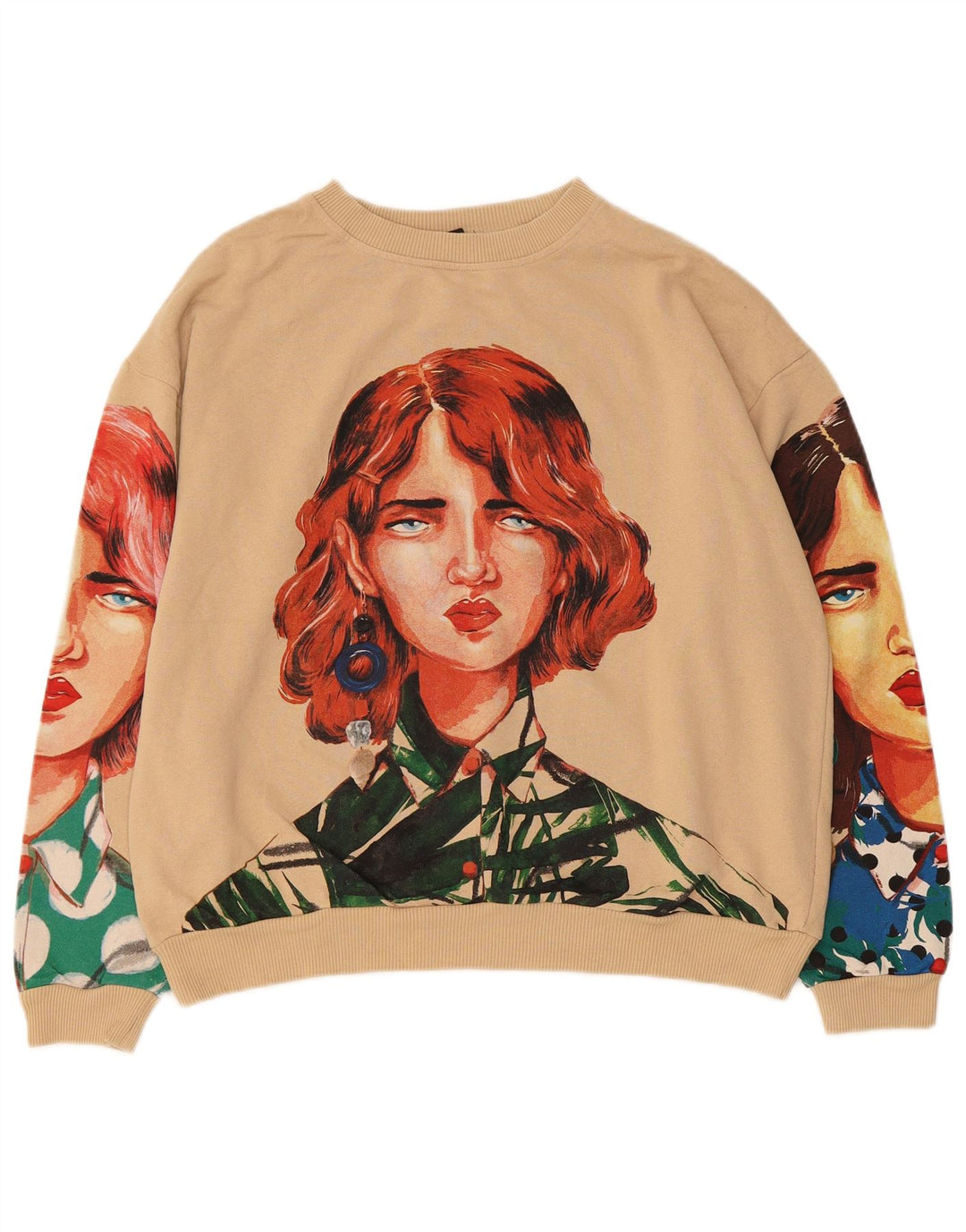 ZARA Damen-Sweatshirt, übergroß, Crop Graphic, Gr. 14, Mittelbeige